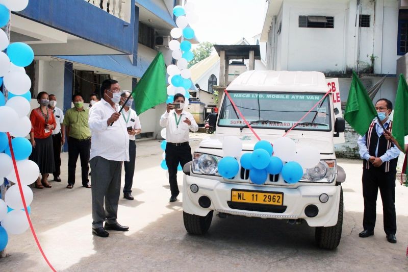 Minister Kaito flag off the mobile ATM Van procured by NStCB under NABARD's Financial Inclusion Fund. (Photo Courtesy: NABARD Dimapur)